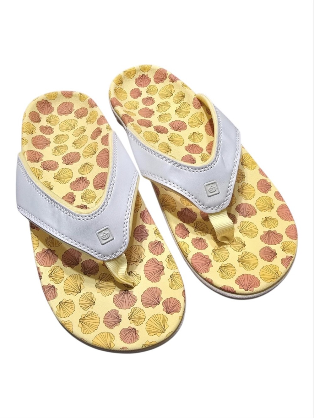 Spenco Yumi Ocean Seashell Orthotic Flip Flop Sandals Yellow White